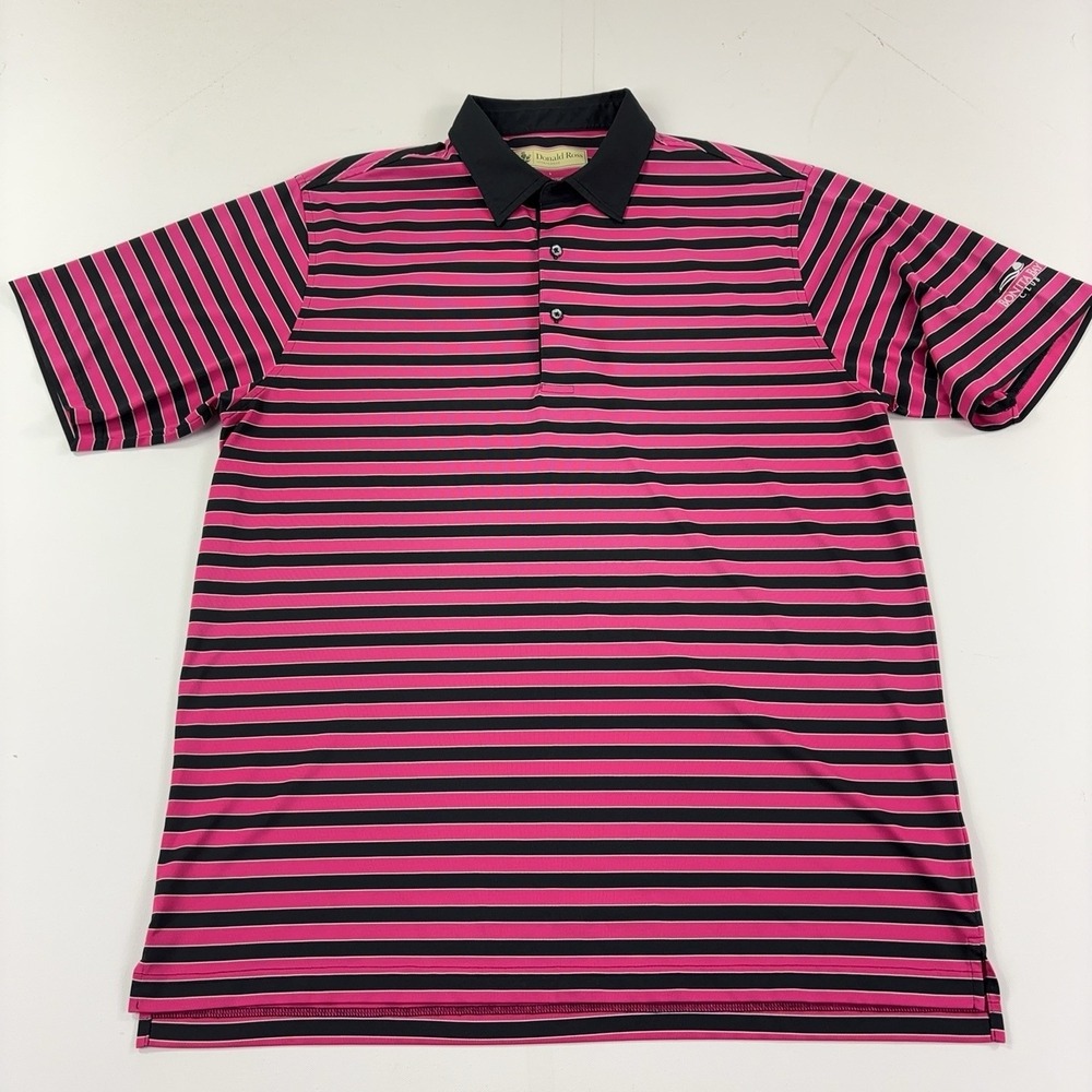 Donald Ross Polo Shirt Mens L Pink Striped Bonita Bay Club Golf Short Sleeve
